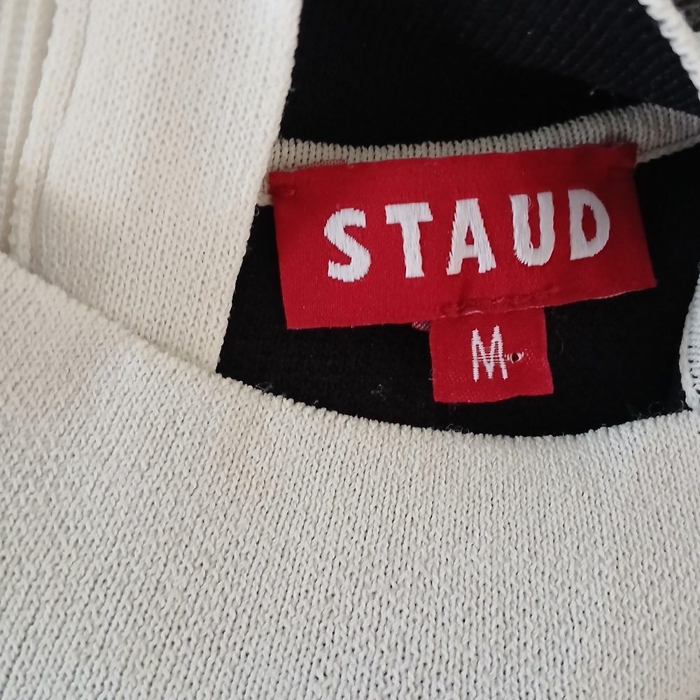 Staud Yin Yang Mock Neck Cropped Top Women's Medium Off White Thick Knit Zip - Picture 2 of 4